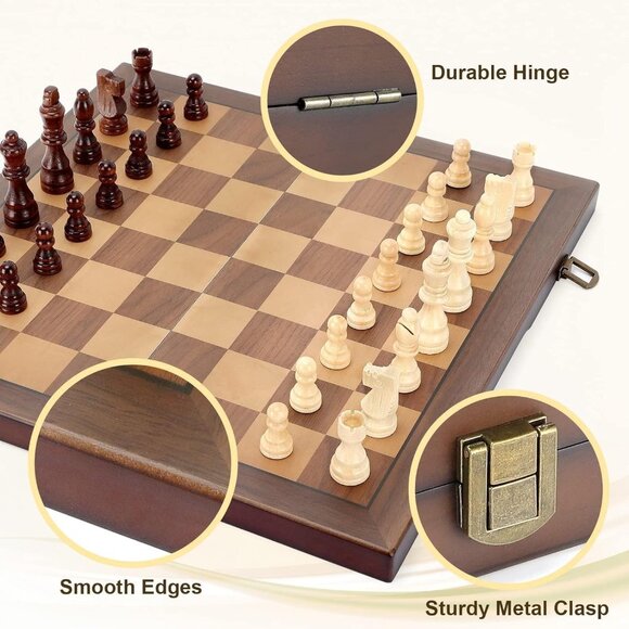 Magnetic Wooden Chess Set for Adults Kids 15'' Chess Board with Handmade Pieces, - Picture 4 of 8